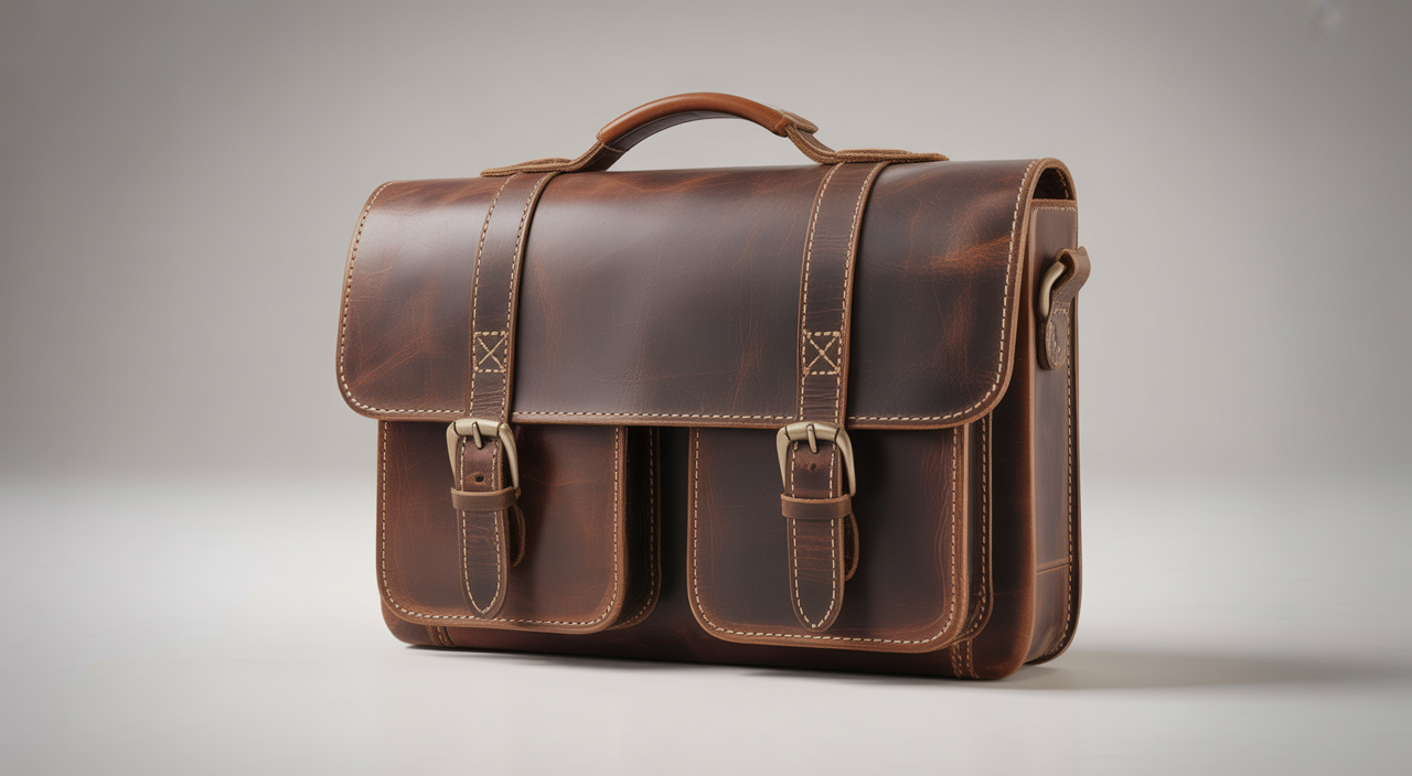 Vintage leather messenger bag with a beautiful patina, ready for daily use or travel