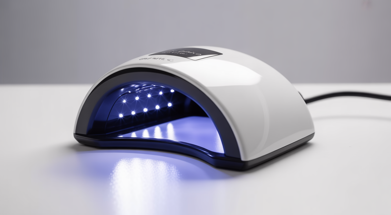Woman receiving a professional gel polish manicure under an LED lamp