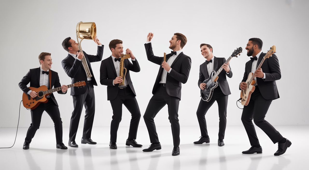 Live wedding band performing energetically on stage at a stylish NYC wedding venue with a lively dance floor